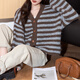 TonLion 2025 autumn and winter classic striped V-neck knitted cardigan women's jacket high-end fashion sweater women's trend