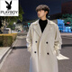 Playboy (PLAYBOY) winter Internet celebrity thickened double-sided woolen coat men's medium-length double-breasted woolen windbreaker Korean style coat couple trend white S
