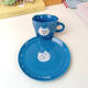 
Yu Senyi cute hand-painted blue background white cat ceramic cup family breakfast coffee cup children milk cup snack white cat dish 15906
