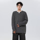 American retro twist design sweater for men and women, lazy henley collar loose pullover sweater for men and women, gray thick XL