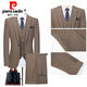 Pierre Cardin high-end pure wool suit men's autumn and winter middle-aged business formal slim fit suit dress suit khaki one button suit + trousers + vest 4XL 195 size