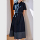 Vanciman retro spliced ​​denim shirt dress for women in summer new style casual waist-hugging long skirt denim blue XL
