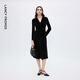 Langzi V-neck fishtail elegant velvet dress high-end workplace slim dress women 2025 winter new style black M