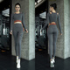 Vandis Yoga Suit with Bra Pad for Women Autumn Tight-fitting Quick-drying Running Training Pilates Fitness Sports Top Smoked Chestnut Gray and Mandarin Red Long Sleeves + Smoked Chestnut Gray and Mandarin Red Trousers XL _ Recommended 125-140Jin Jin is equal to 0.5kg