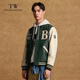 Teenie Weenie Bear Men's Fashion Comfortable Simple Style Casual Letter Contrast Color Leather Jacket Men's Winter Hunter Green M 170