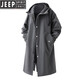 JEEP SPIRIT windbreaker men's spring and autumn mid-length over-the-knee loose hooded velvet coat large size trendy brand winter thickened coat khaki cotton 2XL