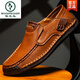 Woodpecker Herren lässige Lederschuhe Herbst Leder einbeinig faules Geschäft Casual Soft Leder Soft Sohle Bohnenschuhe Dad Herrenschuhe schwarz [9916 Four Seasons] 41
