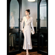 GJFD Guyue French twist satin high-end dress long-sleeved birthday white temperament slim fishtail dress light champagne L