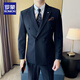 ROMON commuting simple business casual double-breasted suit suit groom Korean version men's slim suit formal dress men black suit + vest + pants 6XL /62 190-205Jin Jin equals 0.5 kg wear