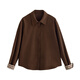 Chuyu Shirt 2025 Autumn New Style Luli Style Brushed Stitching Plaid Shirt Versatile Top Mocha Brown M