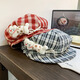 QUEEN TRIP Cute Kitten Bow Plaid Beret Women's Face Revealing Small Flap Octagon Hat Big Head Newsboy Painter Hat Red-Kitten Bow Plaid Beret