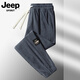 JEEP Light Luxury Corduroy Sweatpants Men's Autumn and Winter Plus Velvet Thickened Large Size Loose Sports Pants Winter Casual Long Pants Gray Leg-tie Spring and Autumn Style Regular M (Recommended 85-100 Jin Jin is equal to about 0.5 kg)