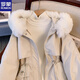 ROMON Parka Women's Winter Plush Cotton Jacket 2025 New Waist Slimming Thick Cotton Jacket Jacket Beige L