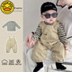 G.DUCKKIDS little yellow duck baby overalls striped T-shirt two-piece set male and female baby jumpsuit set outer wear children's one-piece striped T-shirt + light khaki overalls 90