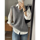 Ge Shihui Korean style twist V-neck pullover knitted vest for women 2025 autumn new women's sweater vest with inner loose twist knitted vest gray one size
