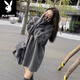 Playboy (PLAYBOY) 2024 mid-length turtleneck sweater for women to cover buttocks in autumn and winter, pile collar, loose lazy style, thickened bottoming shirt, gray 2XL