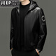JEEP SPIRIT2025 spring and autumn first layer genuine cowhide hooded jacket motorcycle casual trendy leather jacket short oil wax embroidered model black M 170 suitable for 110-135 Jin Jin equals 0.5 kg