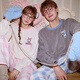 Gukoo Couple Pajamas Winter Disney Series Joint Soft Warm Plaid Pants Women's Home Clothes Set Men's Pajamas D Sky Gray Men's Suit XL
