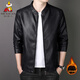 Vogelscheuche's neue Lederjacke für Männer im Frühling, Herbst und Winter Mode Wäsche Solid Color Slim Business Casual PU Leder Jacke plus Samtjacke 8802 Schwarz [Frühlings- und Herbststil] XL (Empfohlen 120-140jin [Jin gleich 0,5 kg]))