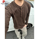 Pierre Cardin old money style Henley collar long-sleeved POLO shirt for men, autumn lazy style round neck sweatshirt with bottoming knitted T-shirt, brown M 90-110Jin Jin is equal to 0.5 kg