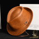 What a cool leather hat, men's autumn and winter hat, casual gentleman hat, middle-aged and elderly dad hat, elderly retro sheepskin cowboy hat, cowhide yellow-brown (4cm) brim 2XL (58-61cm) can be fine-adjusted