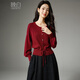 ONE BUYE Qiji Red New Year's Outfit Tops 2026 Spring This Year's Popular Design Lantern Sleeve Sweater Women's Red M