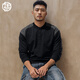 Enlightenment 380G heavyweight thickened Henley sweatshirt men's waist stitching contrasting loose cotton long-sleeved T-shirt autumn and winter black 2XL (160-180Jin Jin is equal to 0.5 kg)
