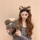 Cute plush kitten headband for women 2025 new autumn and winter high skull hairpin sweet cartoon puppy headband hair accessory gray brown KT cat plush headband