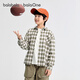 Balabala children's clothing children's shirt boys and girls autumn lapel plaid shirt parent-child college style top trend white green tone 00314 140