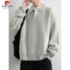 Pierre Cardin lazy style lapel thickened loose casual sweater men's winter old money style Henry collar sweater jacket knitted cloud yarn gray M Height 160-165cm Weight-120Jin Jin equals 0.5 kg