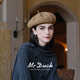 Mr DUCK's new woolen women's French octagonal beret, retro plaid, fashionable and versatile, upgraded hat shape to make your face smaller, amber beige brown (beret)-MW56739 M (suitable for 55-56cm head circumference)