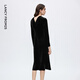 Langzi V-neck fishtail elegant velvet dress high-end workplace slim dress women 2025 winter new style black M