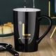 JINGREPUBLIC mug ceramic coffee cup tea cup large capacity 380ml with spoon lid Lucky series black