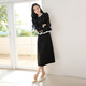 
Xiangying Xiaoxiangfeng fake two-piece dress for women 2025 autumn new ruffle spliced ​​long-sleeved gold-sleeved skirt dark gray L