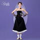 
Bride wedding veil black lace long niche photography and photography style headdress hard yarn white black mesh rose gloves about 52cm