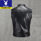 Playboy (PLAYBOY) New Harley Motorcycle Vest Men's First Layer Cowhide Sleeveless Genuine Leather Jacket Sons of Chaos Cycling Leather Vest A-Class Soft Leather Black (Thin) 2XL
