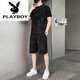 花花公子（PLAYBOY）纯棉2023新款冰丝短袖T恤套装男士休闲运动两件套男装宽松夏季潮 671灰色套装 M 80斤-110斤