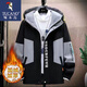 Woodpecker Jacket 2025 New Workwear Jacket Autumn and Winter Hooded Boys Teenagers Casual Loose Gown Men's Clothes Black Gray (Regular Style) XL