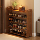 Bamboo Yijia Corridor Entrance Sturdy and Durable Shoe Rack Multi-Function Shoe Storage Rack Retro Multi-layer Small Narrow Dormitory Under Table Shoe Cabinet Brown 6-Layer 80