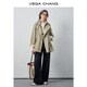 VEGA CHANG windbreaker for women petite 2026 spring new style waisted short cuffs striped splicing loose jacket fog khaki S