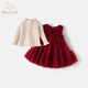 Banxidi girls dress autumn and winter new fashionable baby one-year-old dress children's mesh princess skirt suit winter red 100