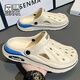 Senma Loch Schuhe Herren Sommer im Freien Anti-Rutsch-Anti-Odor-Büro Baotou Semi-Slipper Großgröße Teenage Strand Sandalen hellgrau [Upgrade] 46-47 [Spot Instant Shipping]