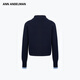 ANN ANDELMAN Official Direct Autumn and Winter Sweater Women's Slim Lapel Lace Contrast Color Wool Cardigan Jacket Navy Blue XS