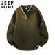 JEEP SPIRIT Jeep American style lazy style sweater men's autumn and winter Henley collar casual sweater jacket oatmeal gray L
