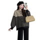 Jung-Mi maternity clothing spring and autumn clothing 2025 pregnant women autumn and winter fashion loose slimming age-reducing striped sweater cardigan apricot color-single-single top L