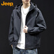 Jeep (JEEP) jacket men's autumn and winter hooded casual workwear assault high-end clothing men's black XL