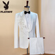 Playboy (PLAYBOY) White Embroidered Suit Singer Performance Suit Male Emcee Host Men's Chorus Dress Men's Suit Suit White Suit Jacket + Pants + Waistband + Bow Tie L Height 175 Weight 145 Jin Jin is equal to about 0.5 kg