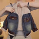 Disney (Disney) children's winter velvet denim jacket 2025 new boys' handsome and fashionable one-piece velvet thickened jacket top trendy denim jacket with leather 120