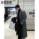 Mark Huafei Woolen Coat Men's Autumn and Winter New Korean Style High-Quality Medium-Length Shoulder-Pad Windbreaker Over-the-Knee Loose Woolen Coat Black (Cotton Style) L 132-150Jin Jin is equal to 0.5 kg