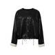 Evely contrasting color flip sleeve retro design hem drawstring versatile casual jacket for women 2025 autumn new style black S 80-105Jin [Jin equals 0.5 kg]
